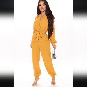 NWT Fashion Nova Stroll at the Plaza Jumpsuit. Mustard Yellow XL